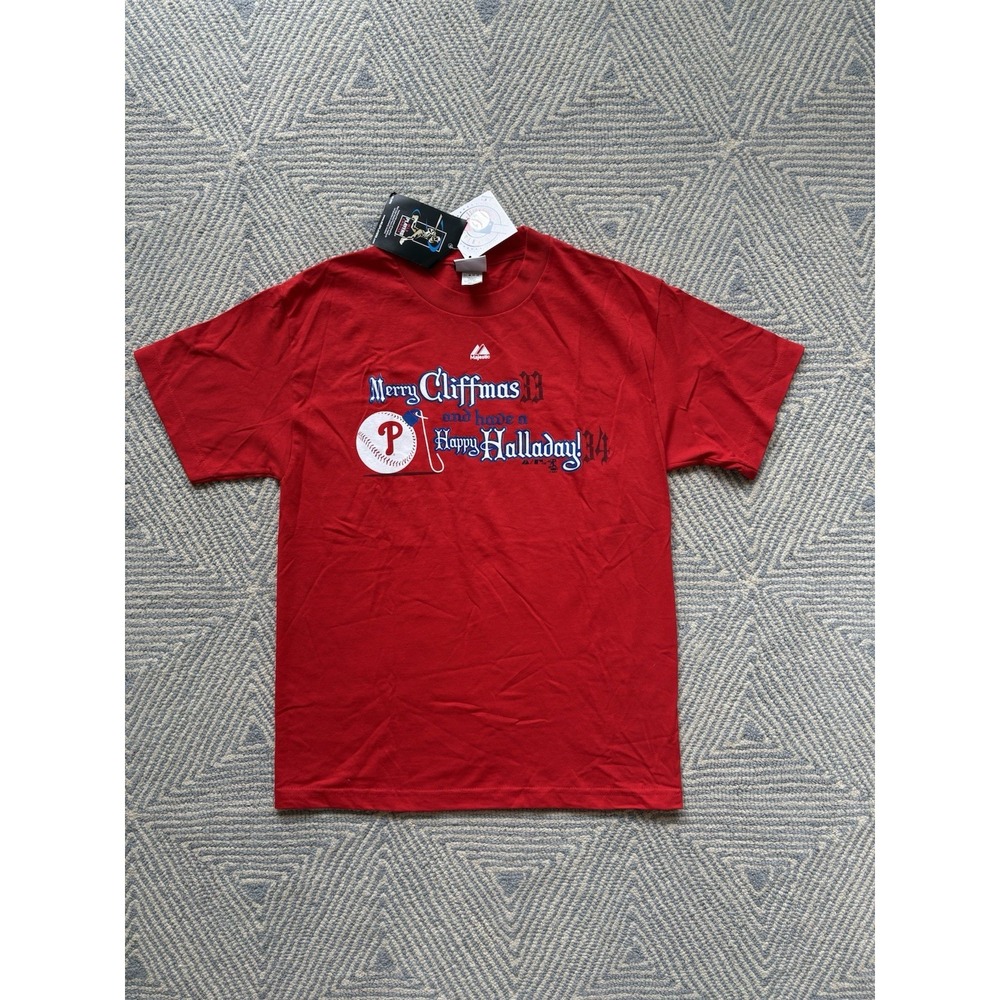 Majestic Philadelphia Phillies Merry Cliffmas T-Shirt - Red - NWT -‎ Medium